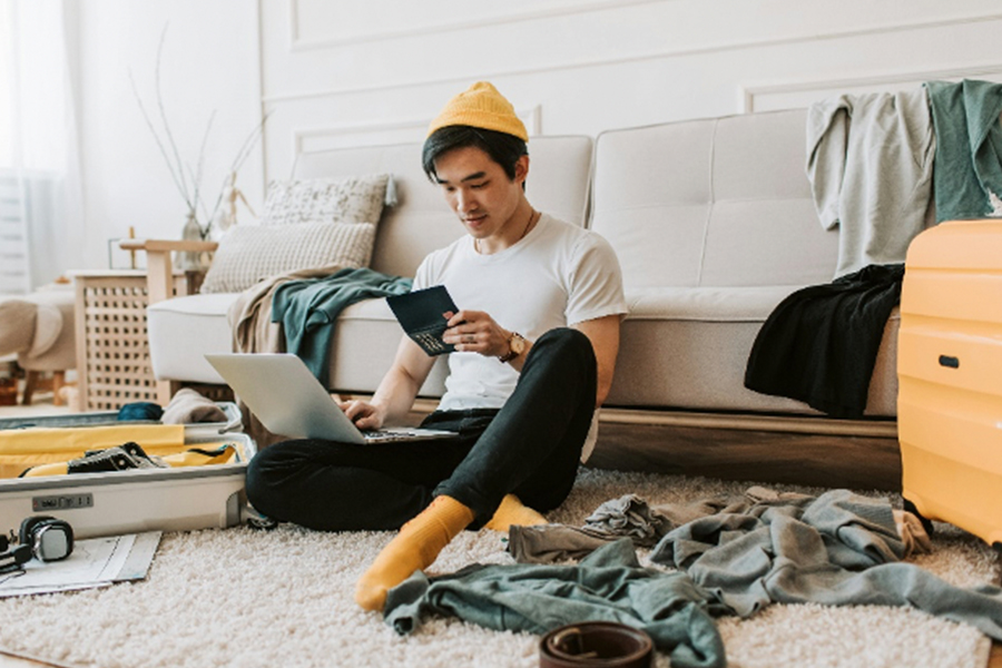 Man wearing socks and cap